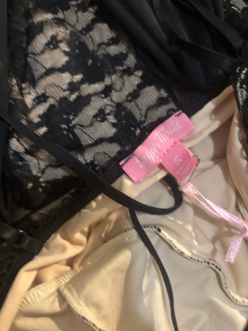 Dolls Kill Black Lace Chemise with Pale Pink Lining